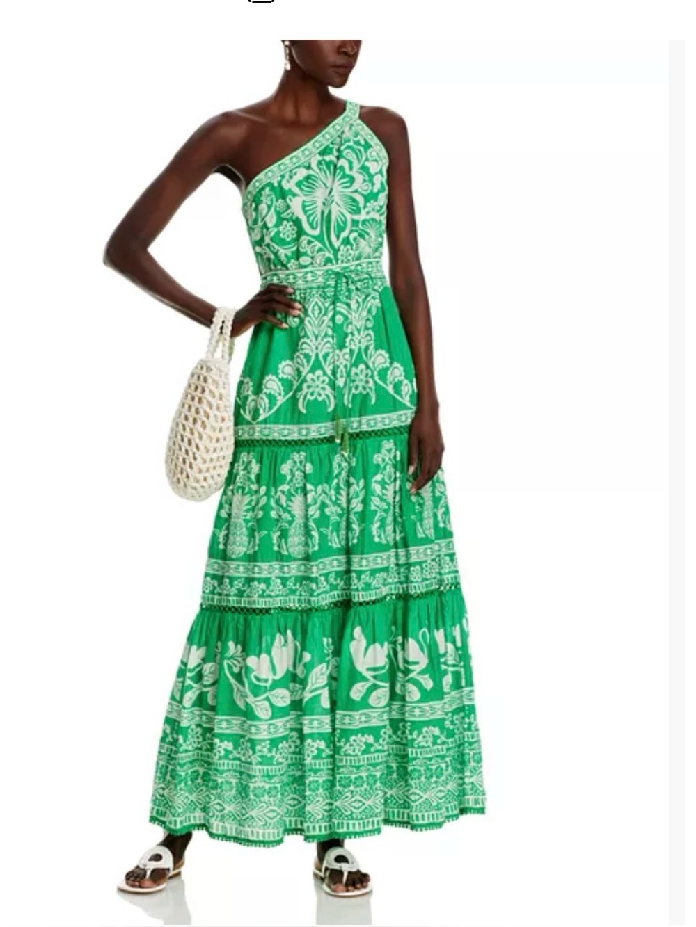 NWT Farm Rio Sweet Garden Green White One Shoulder Cotton Printed Maxi Dress XS - Picture 4 of 11